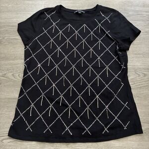 I.N.C Black Hanging Rhinestone Embellished Short Sleeve T-shirt | Size L